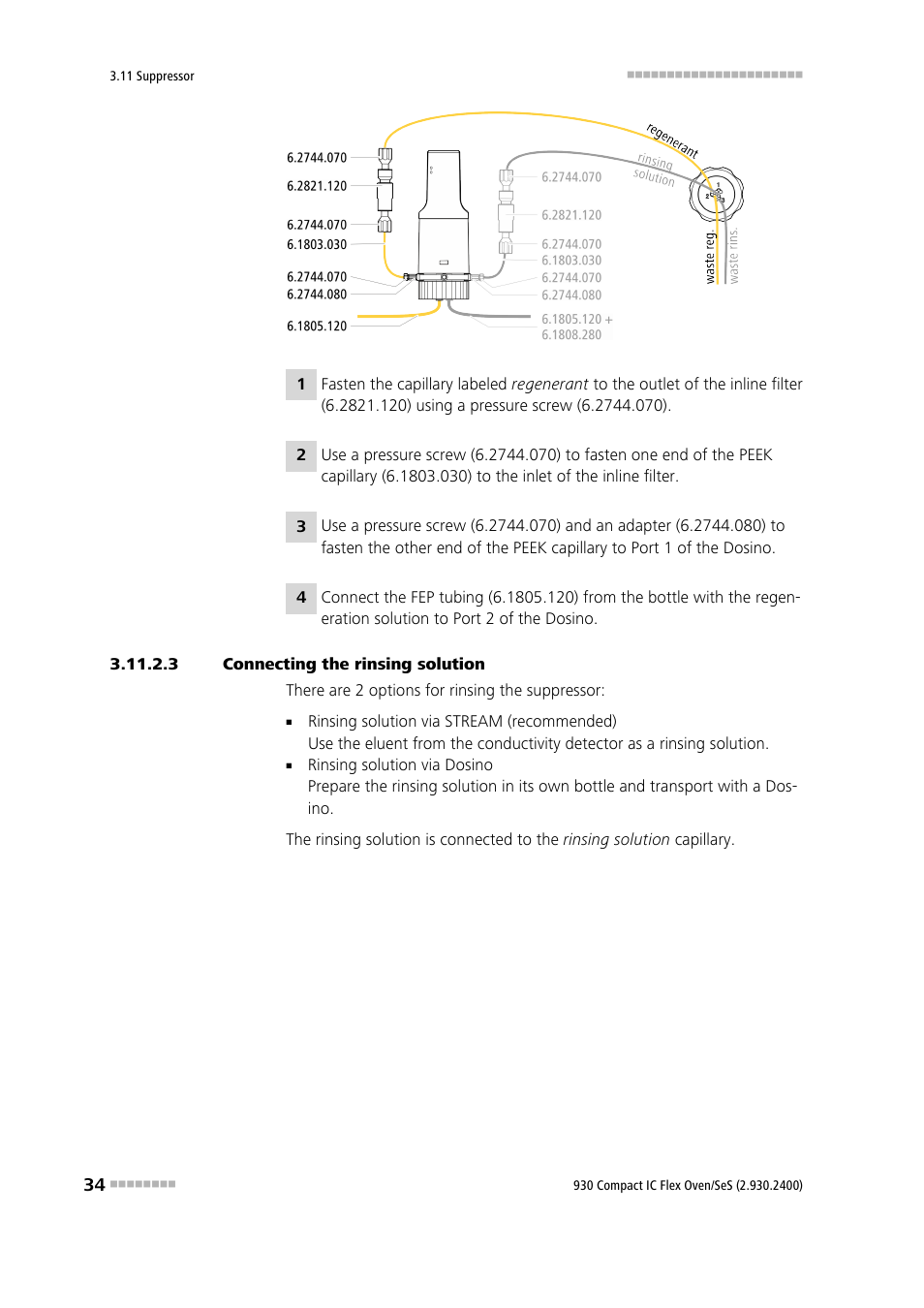3 connecting the rinsing solution | Metrohm 930 Compact IC Flex Oven/SeS User Manual | Page 42 / 111