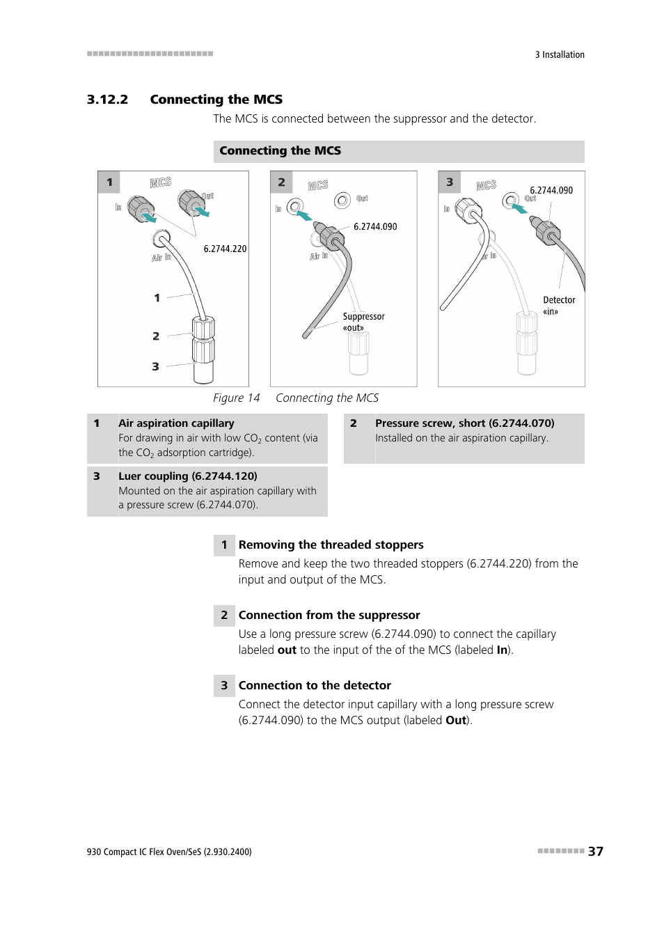 2 connecting the mcs, Connecting the mcs, Figure 14 | Metrohm 930 Compact IC Flex Oven/SeS User Manual | Page 45 / 111