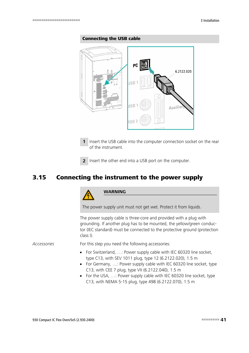15 connecting the instrument to the power supply | Metrohm 930 Compact IC Flex Oven/SeS User Manual | Page 49 / 111