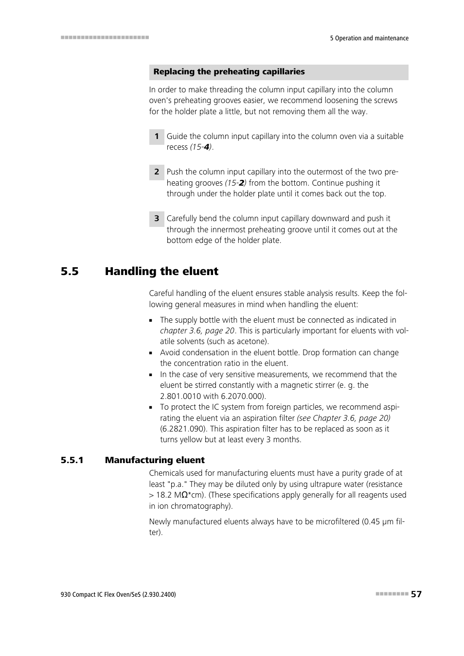 5 handling the eluent, 1 manufacturing eluent, Handling the eluent | Manufacturing eluent | Metrohm 930 Compact IC Flex Oven/SeS User Manual | Page 65 / 111