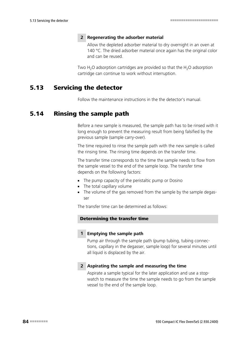 13 servicing the detector, 14 rinsing the sample path | Metrohm 930 Compact IC Flex Oven/SeS User Manual | Page 92 / 111