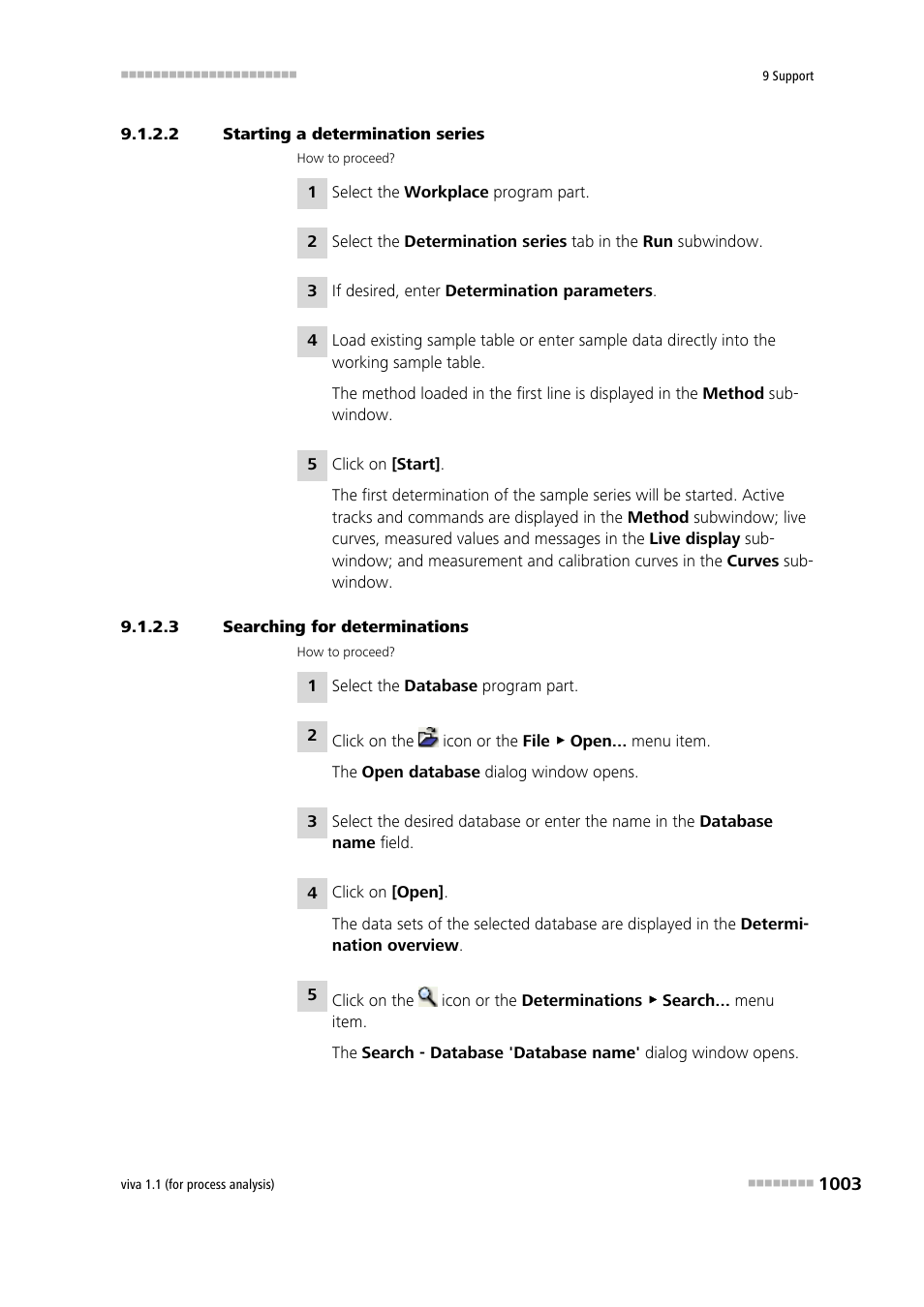 2 starting a determination series, 3 searching for determinations | Metrohm viva 1.1 (ProLab) User Manual | Page 1015 / 1085