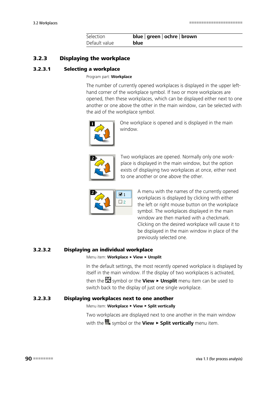 3 displaying the workplace, 1 selecting a workplace, 2 displaying an individual workplace | 3 displaying workplaces next to one another, Displaying the workplace, Selecting a workplace | Metrohm viva 1.1 (ProLab) User Manual | Page 102 / 1085
