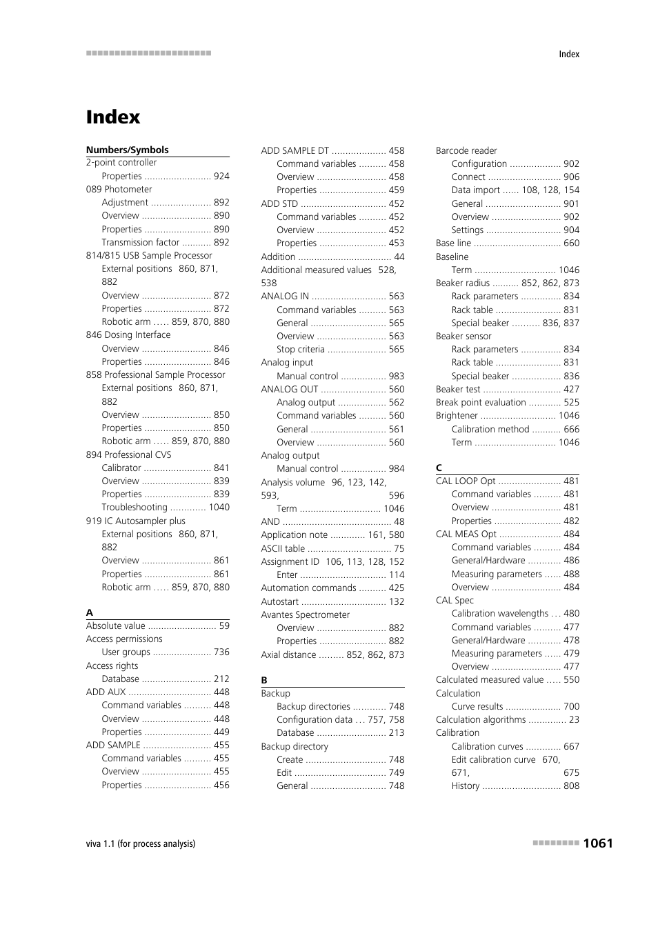 Index | Metrohm viva 1.1 (ProLab) User Manual | Page 1073 / 1085