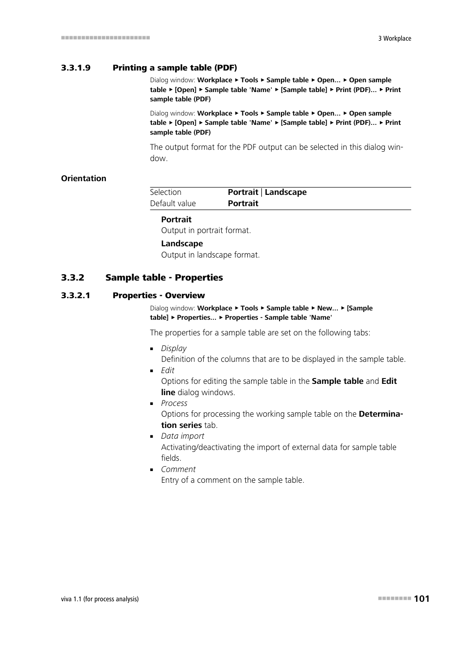 9 printing a sample table (pdf), 2 sample table - properties, 1 properties - overview | Sample table - properties, Printing the sample table, Defining the sample table properties | Metrohm viva 1.1 (ProLab) User Manual | Page 113 / 1085