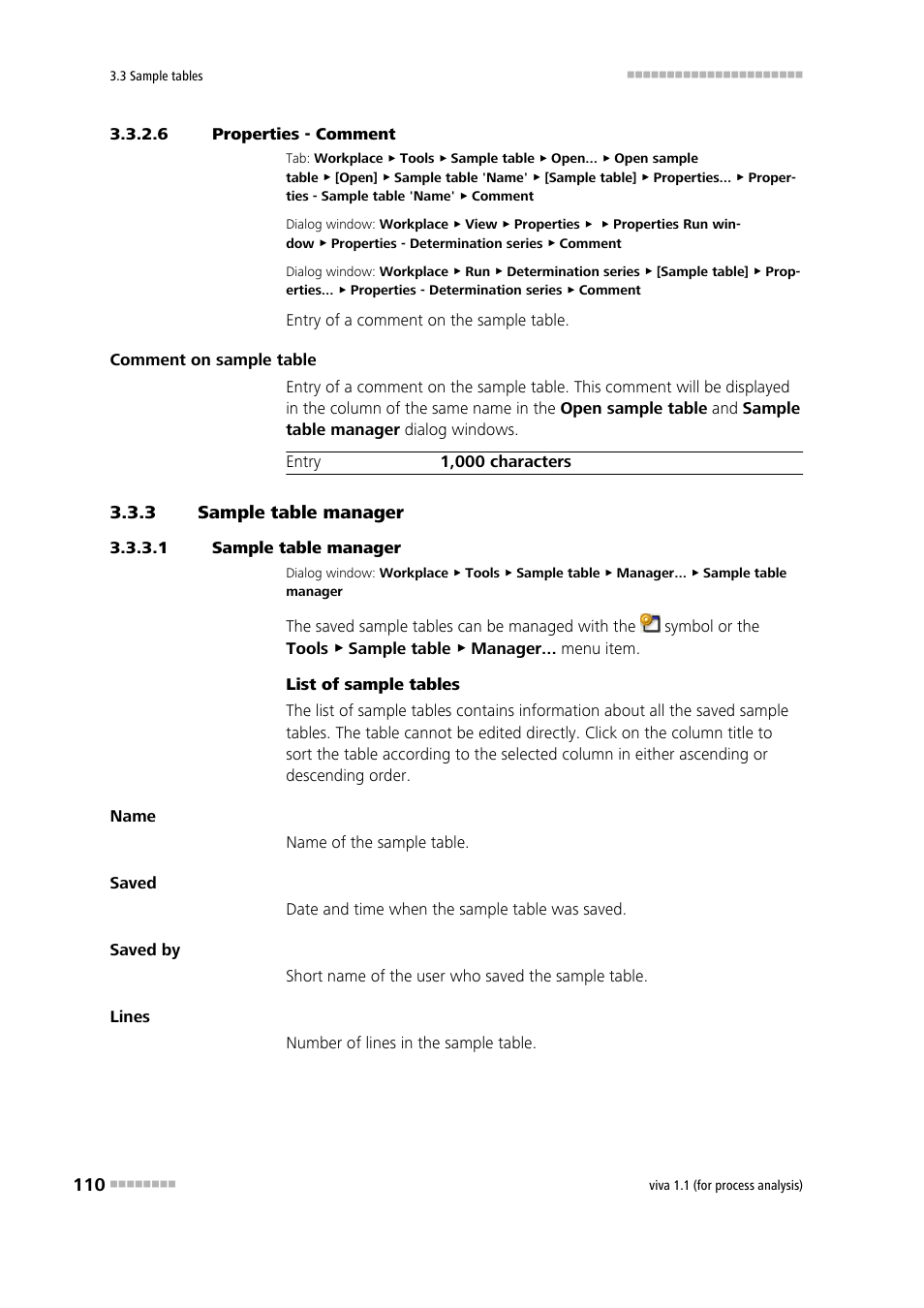 6 properties - comment, 3 sample table manager, 1 sample table manager | Sample table manager, Managing sample tables, Comment | Metrohm viva 1.1 (ProLab) User Manual | Page 122 / 1085