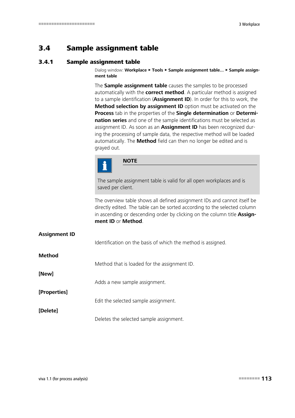 4 sample assignment table, 1 sample assignment table, Sample assignment table | Editing the sample assignment table | Metrohm viva 1.1 (ProLab) User Manual | Page 125 / 1085