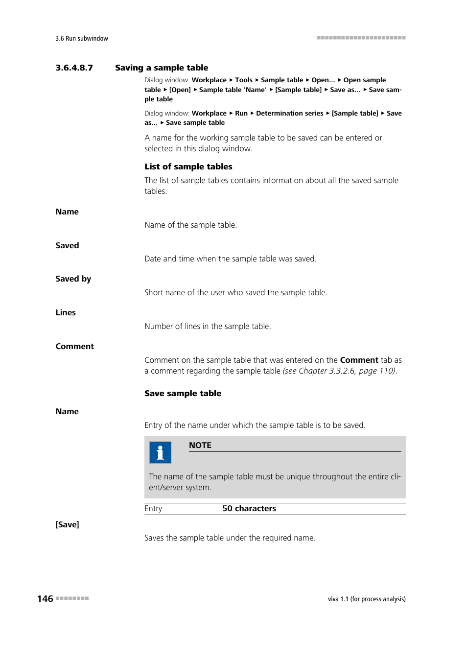 7 saving a sample table | Metrohm viva 1.1 (ProLab) User Manual | Page 158 / 1085
