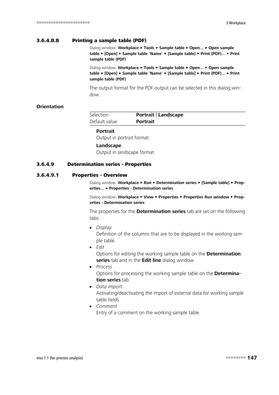 8 printing a sample table (pdf), 9 determination series - properties, 1 properties - overview | Defining properties, Properties | Metrohm viva 1.1 (ProLab) User Manual | Page 159 / 1085