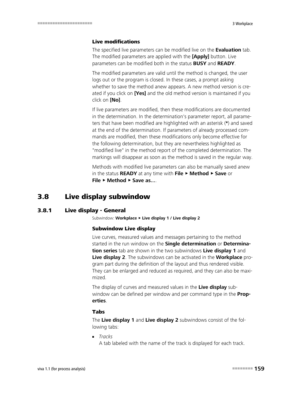 8 live display subwindow, 1 live display - general, Live display subwindow | Live display - general, Live display 1, Live display 2 | Metrohm viva 1.1 (ProLab) User Manual | Page 171 / 1085