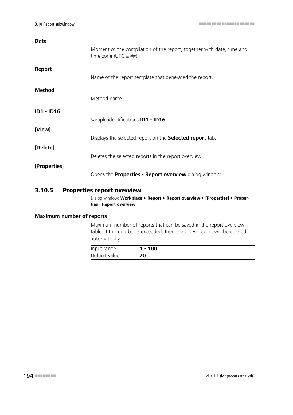 5 properties report overview, Properties report overview | Metrohm viva 1.1 (ProLab) User Manual | Page 206 / 1085