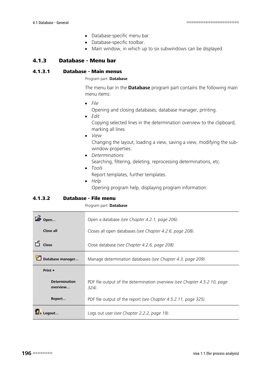 3 database - menu bar, 1 database - main menus, 2 database - file menu | Database - menu bar | Metrohm viva 1.1 (ProLab) User Manual | Page 208 / 1085