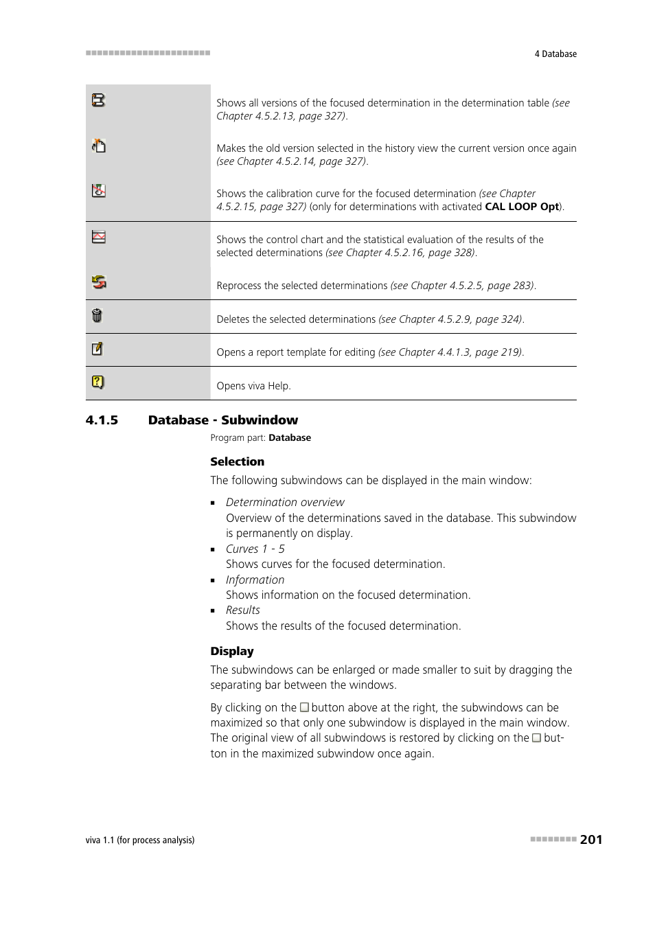 5 database - subwindow, Database - subwindow | Metrohm viva 1.1 (ProLab) User Manual | Page 213 / 1085