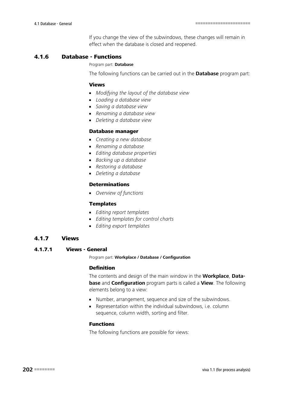 6 database - functions, 7 views, 1 views - general | Database - functions, Views | Metrohm viva 1.1 (ProLab) User Manual | Page 214 / 1085