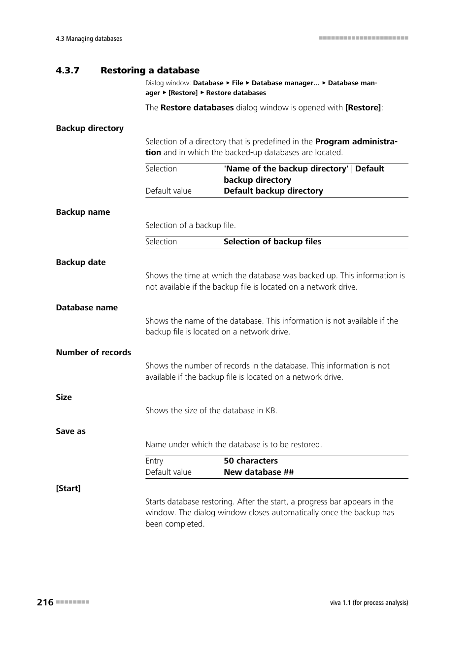 7 restoring a database, Restoring a database | Metrohm viva 1.1 (ProLab) User Manual | Page 228 / 1085