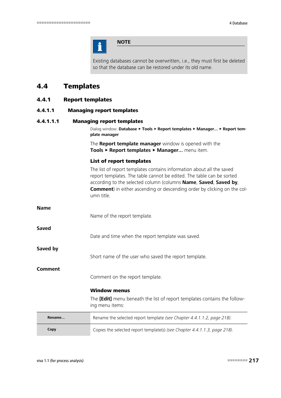 4 templates, 1 report templates, 1 managing report templates | Templates, Report templates | Metrohm viva 1.1 (ProLab) User Manual | Page 229 / 1085