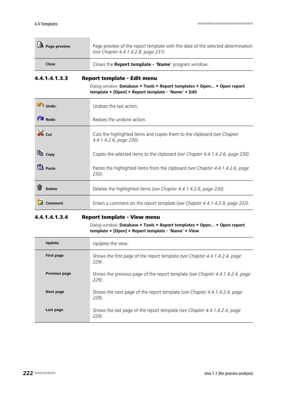 3 report template - edit menu, 4 report template - view menu, Edit | View | Metrohm viva 1.1 (ProLab) User Manual | Page 234 / 1085