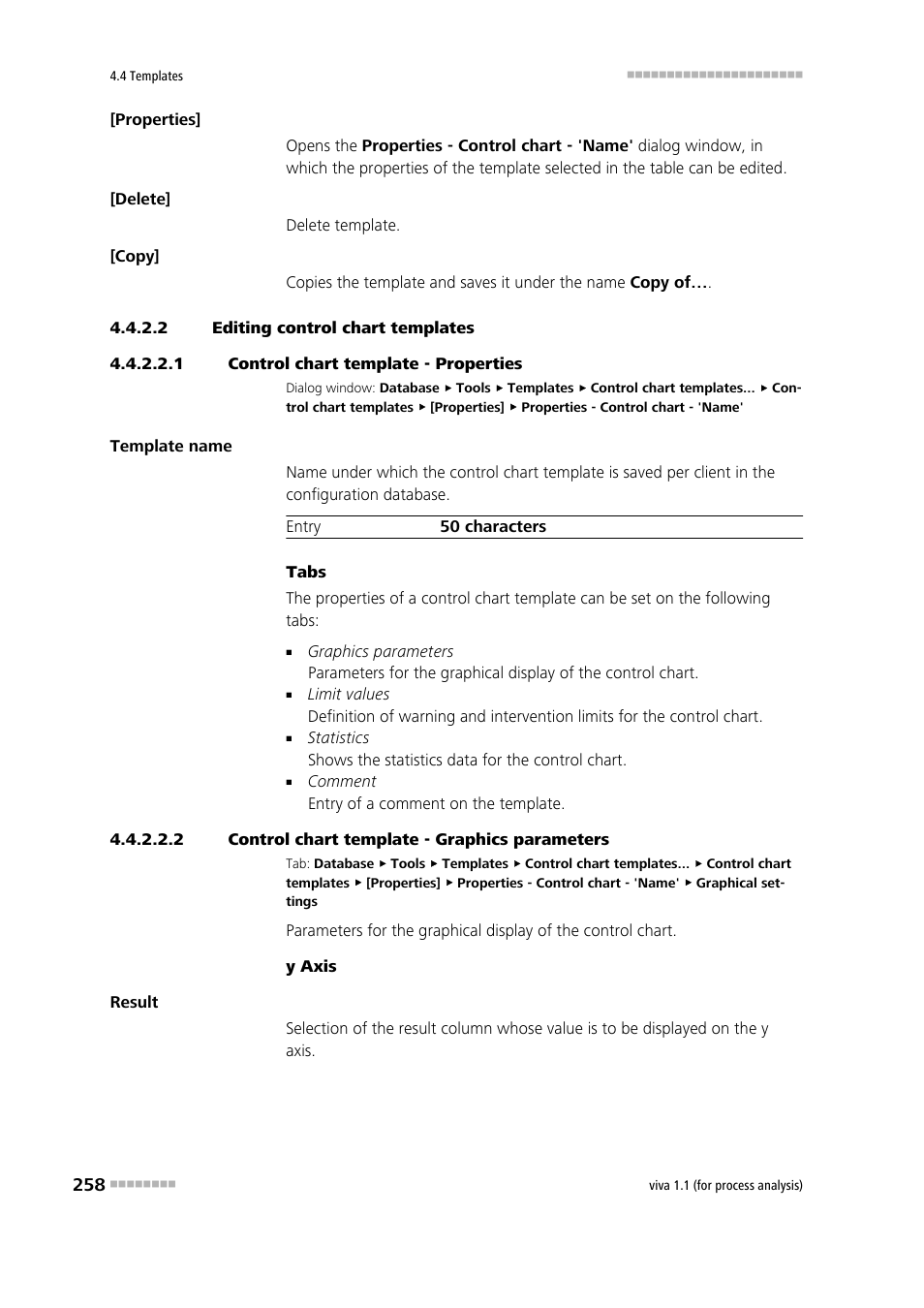 2 editing control chart templates, 1 control chart template - properties, 2 control chart template - graphics parameters | Editing templates for control charts | Metrohm viva 1.1 (ProLab) User Manual | Page 270 / 1085