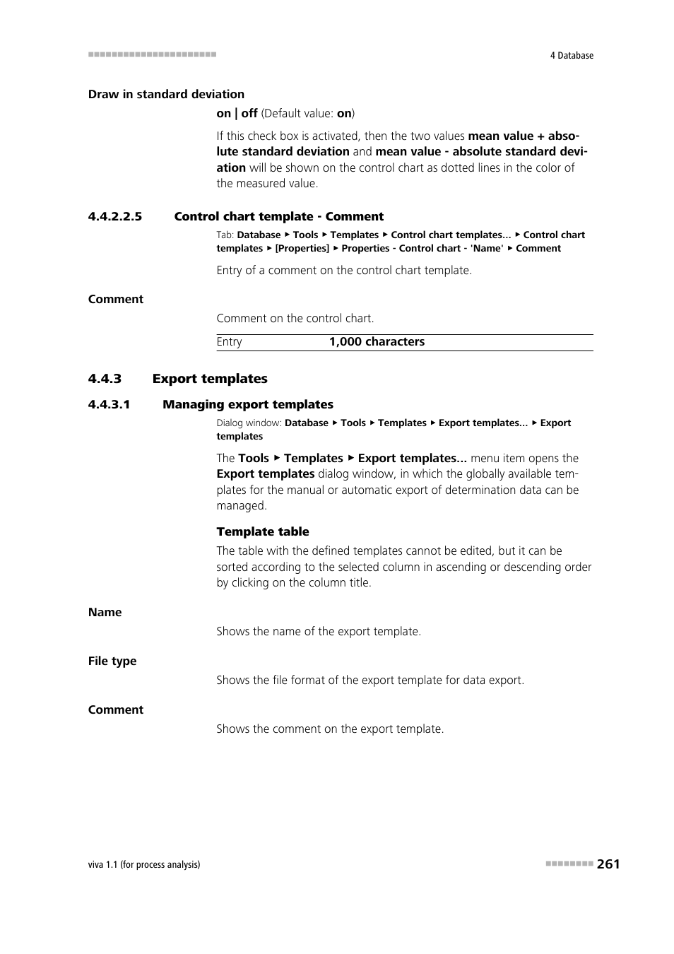 5 control chart template - comment, 3 export templates, 1 managing export templates | Export templates, Comment | Metrohm viva 1.1 (ProLab) User Manual | Page 273 / 1085