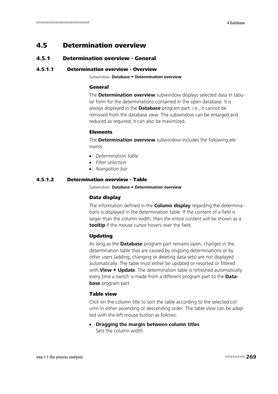 5 determination overview, 1 determination overview - general, 1 determination overview - overview | 2 determination overview - table, Determination overview, Determination overview - general, Overview of functions | Metrohm viva 1.1 (ProLab) User Manual | Page 281 / 1085