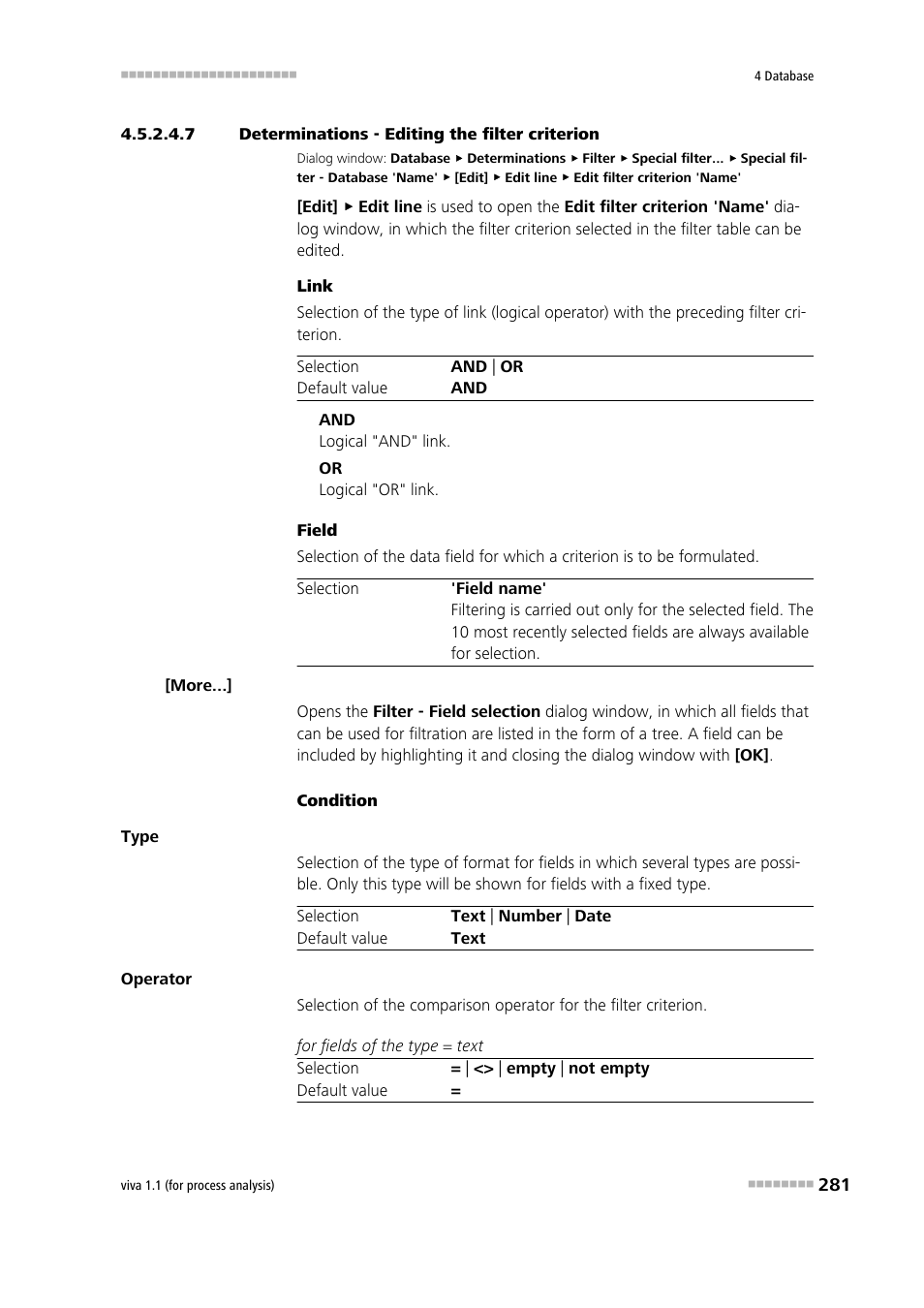 7 determinations - editing the filter criterion | Metrohm viva 1.1 (ProLab) User Manual | Page 293 / 1085