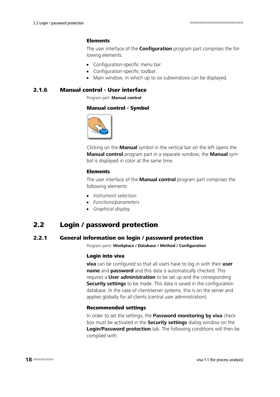 6 manual control - user interface, 2 login / password protection, Manual control - user interface | Login / password protection, General information on login / password protection, Manual | Metrohm viva 1.1 (ProLab) User Manual | Page 30 / 1085