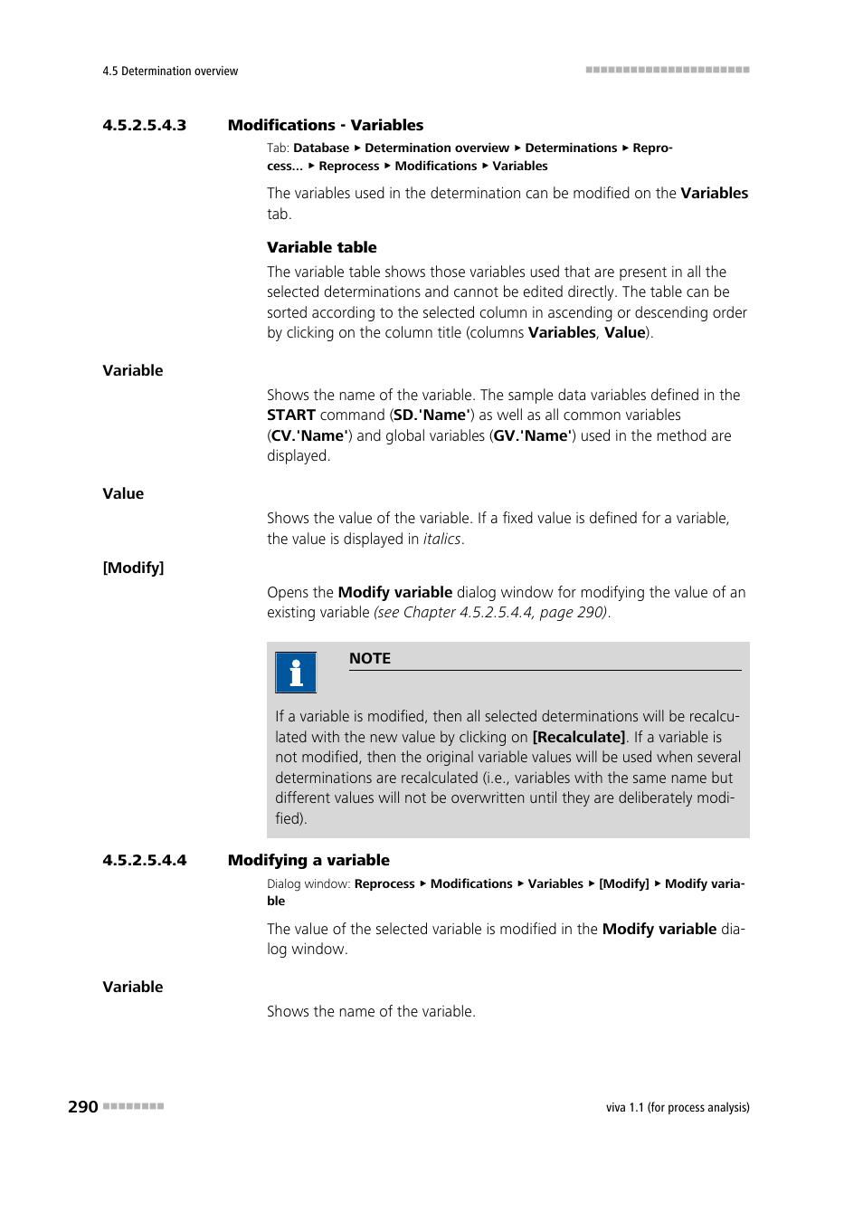 3 modifications - variables, 4 modifying a variable | Metrohm viva 1.1 (ProLab) User Manual | Page 302 / 1085