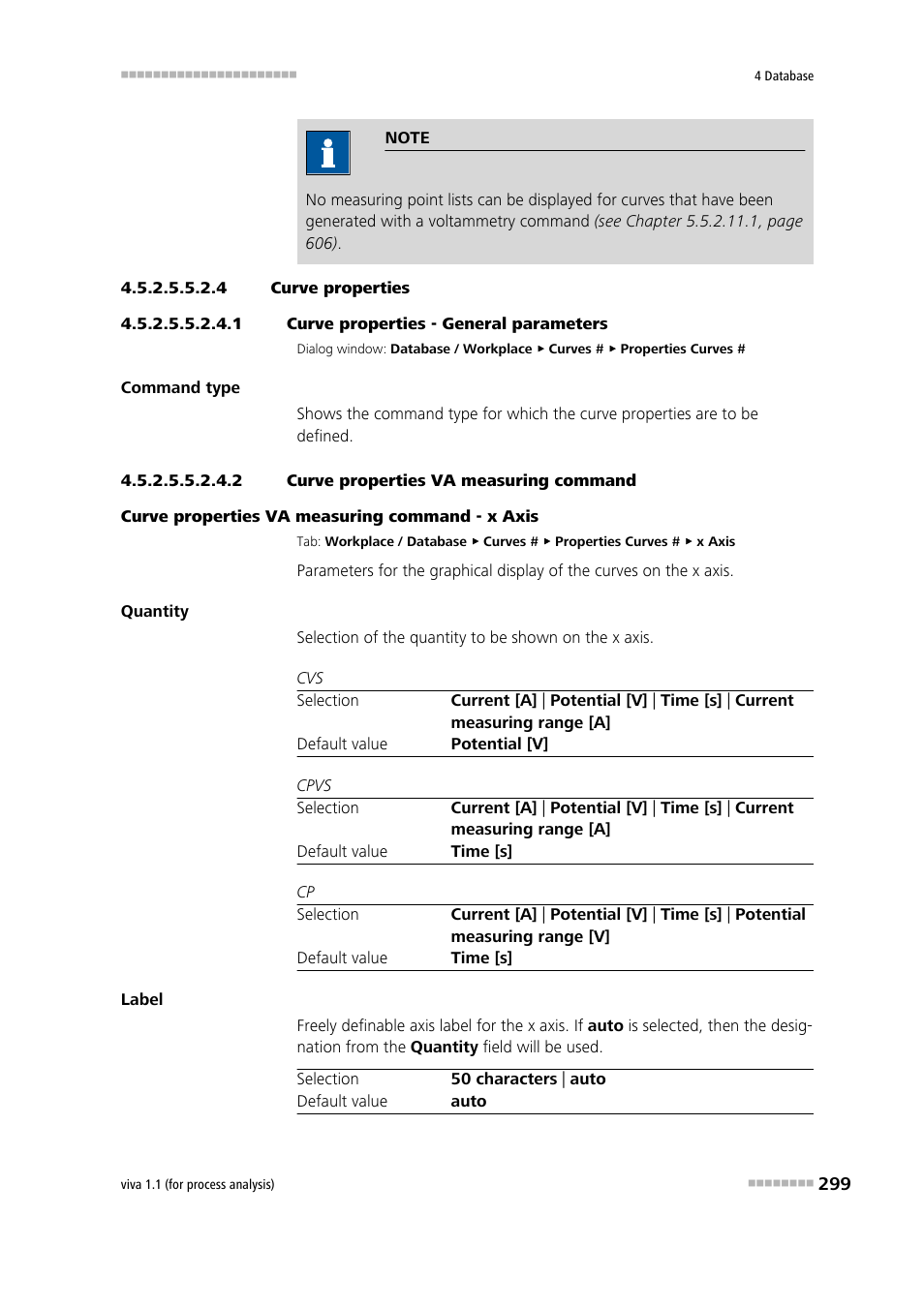 4 curve properties, 1 curve properties - general parameters, 2 curve properties va measuring command | Metrohm viva 1.1 (ProLab) User Manual | Page 311 / 1085