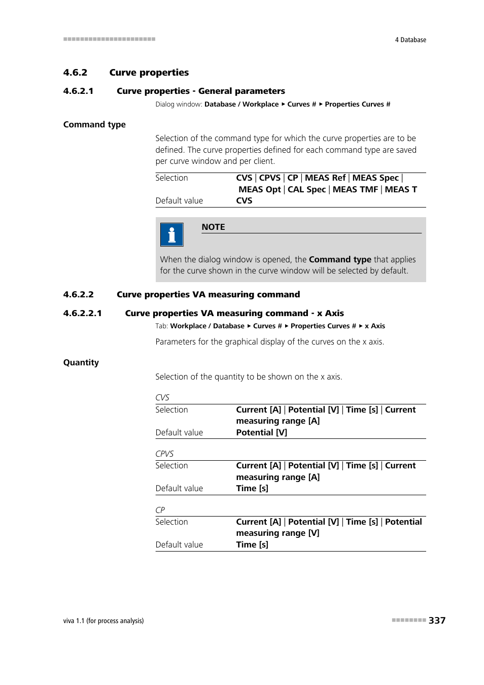 2 curve properties, 1 curve properties - general parameters, 2 curve properties va measuring command | 1 curve properties va measuring command - x axis, Curve properties | Metrohm viva 1.1 (ProLab) User Manual | Page 349 / 1085