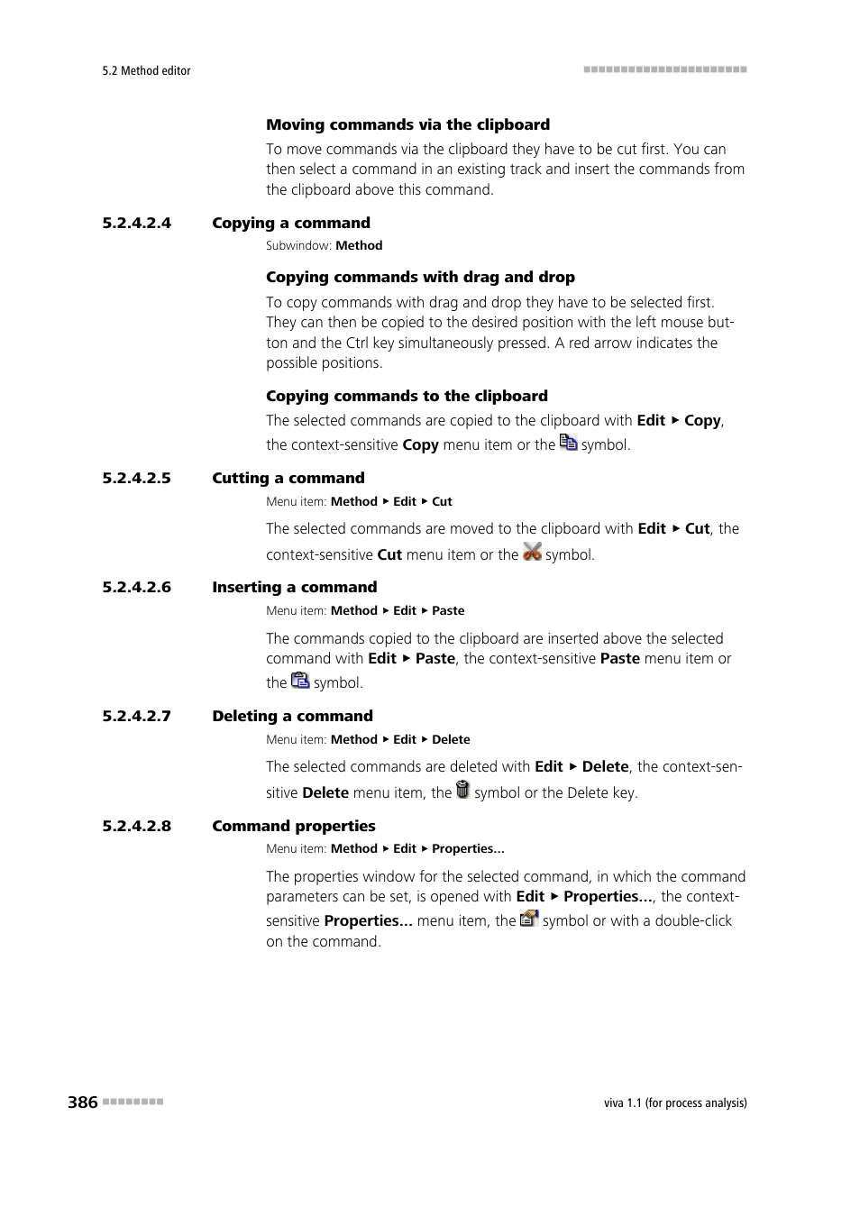 4 copying a command, 5 cutting a command, 6 inserting a command | 7 deleting a command, 8 command properties | Metrohm viva 1.1 (ProLab) User Manual | Page 398 / 1085