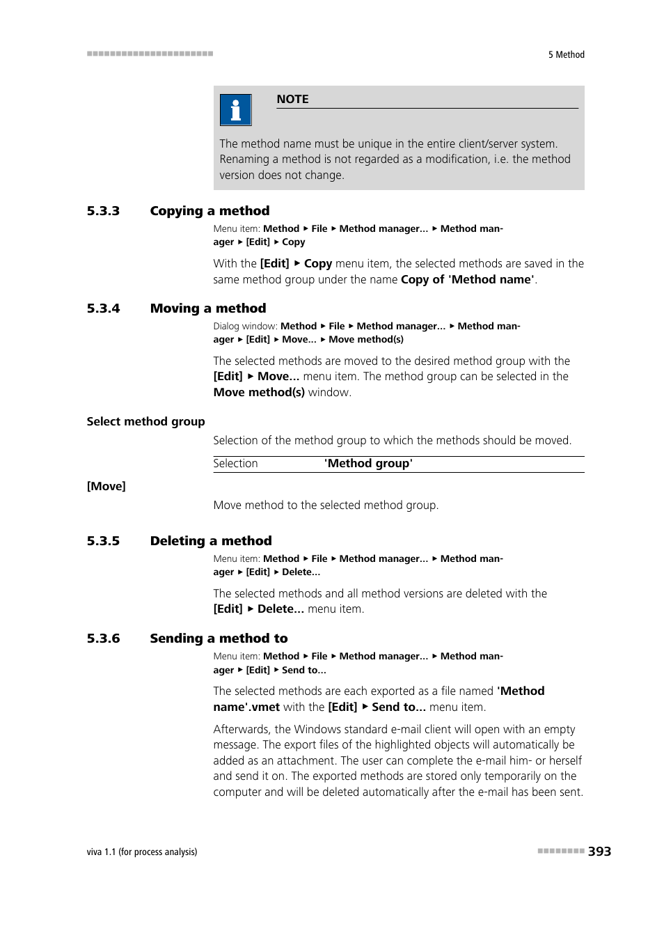 3 copying a method, 4 moving a method, 5 deleting a method | 6 sending a method to, Copying a method, Moving a method, Deleting a method, Sending a method to | Metrohm viva 1.1 (ProLab) User Manual | Page 405 / 1085