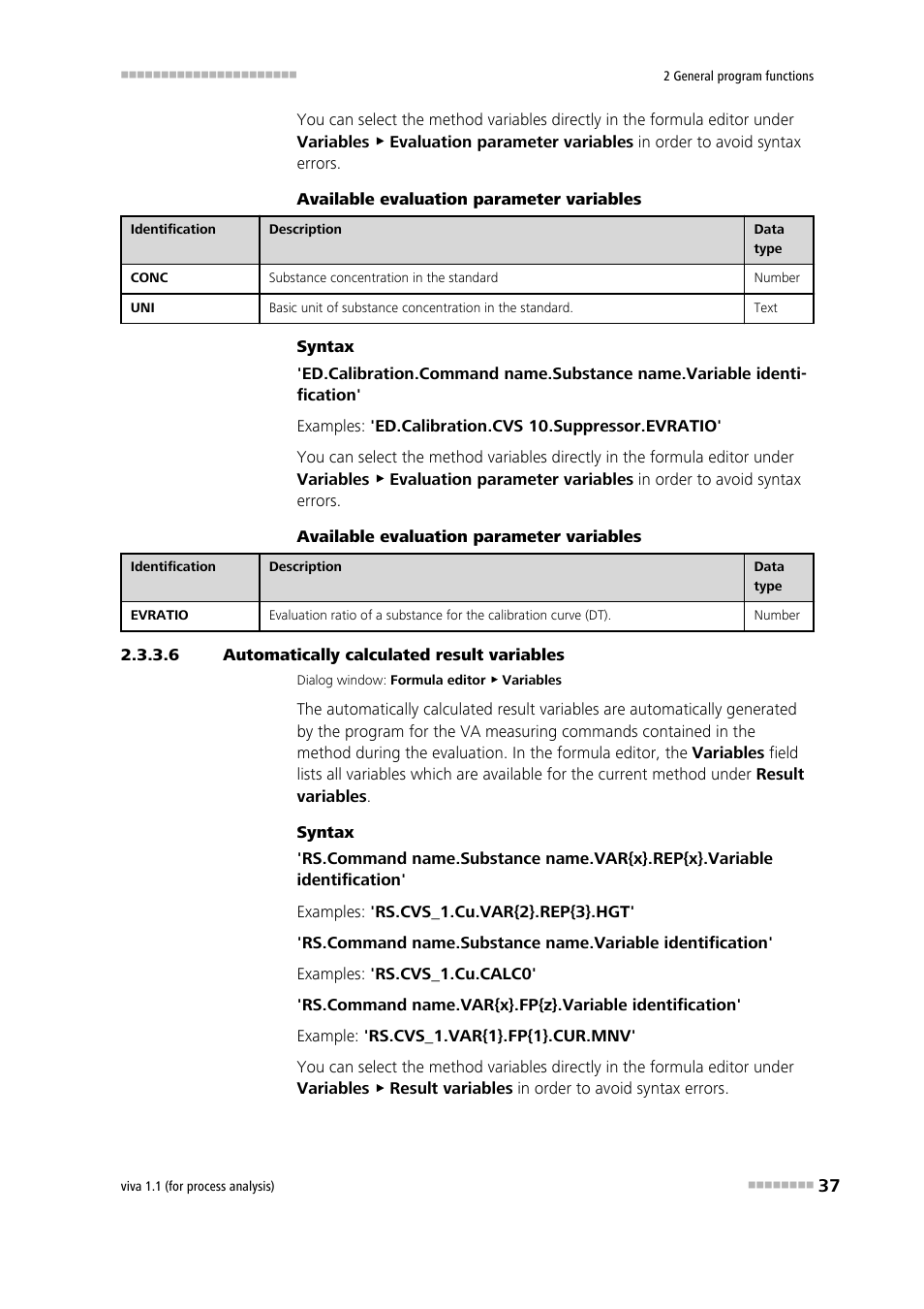 6 automatically calculated result variables, Automatically calculated result variables | Metrohm viva 1.1 (ProLab) User Manual | Page 49 / 1085