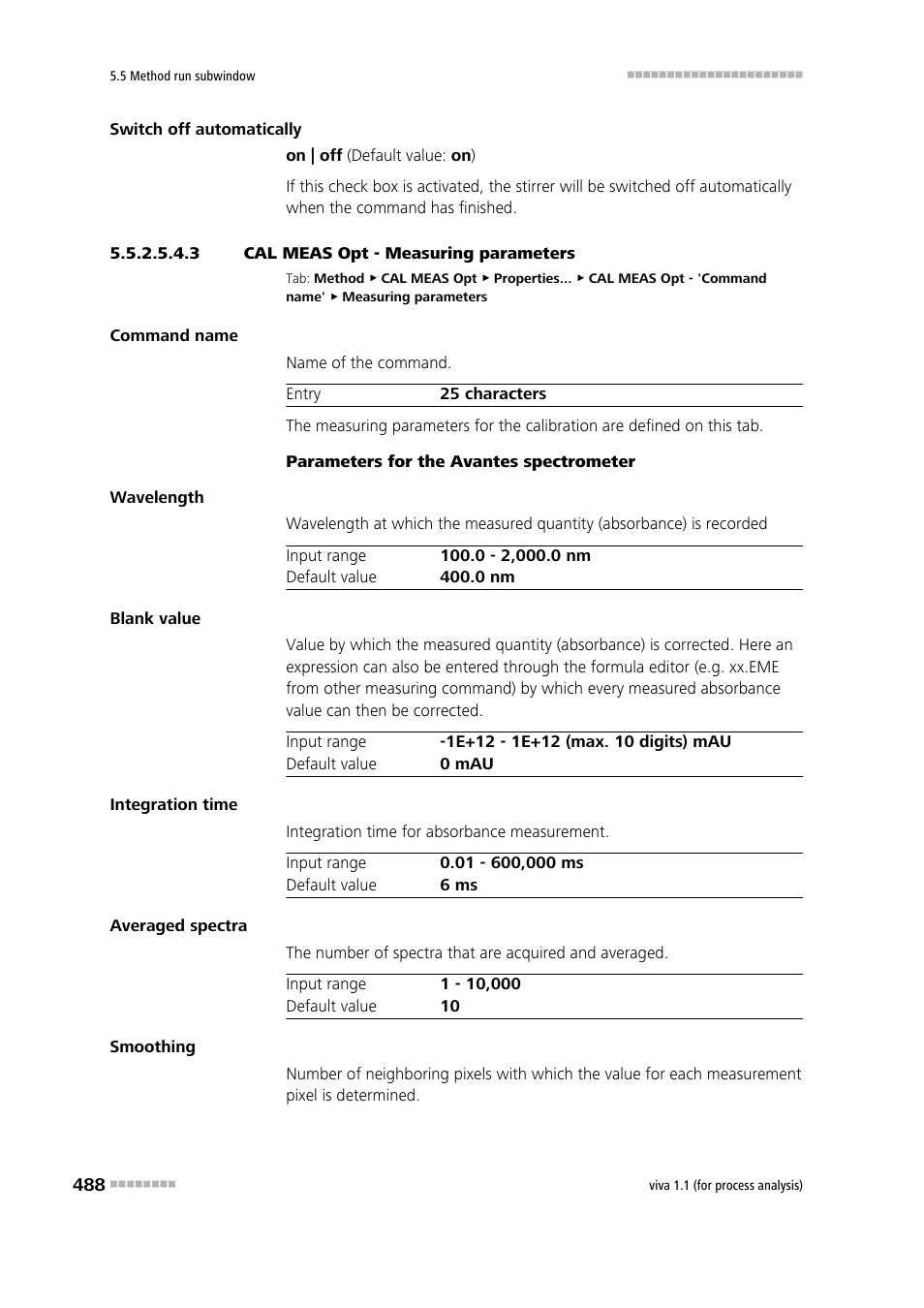 3 cal meas opt - measuring parameters | Metrohm viva 1.1 (ProLab) User Manual | Page 500 / 1085