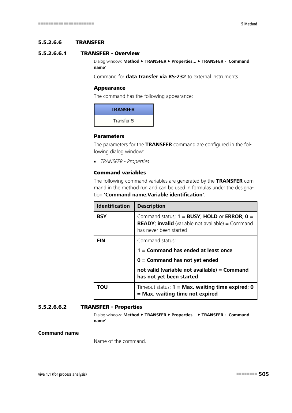 6 transfer, 1 transfer - overview, 2 transfer - properties | Transfer | Metrohm viva 1.1 (ProLab) User Manual | Page 517 / 1085