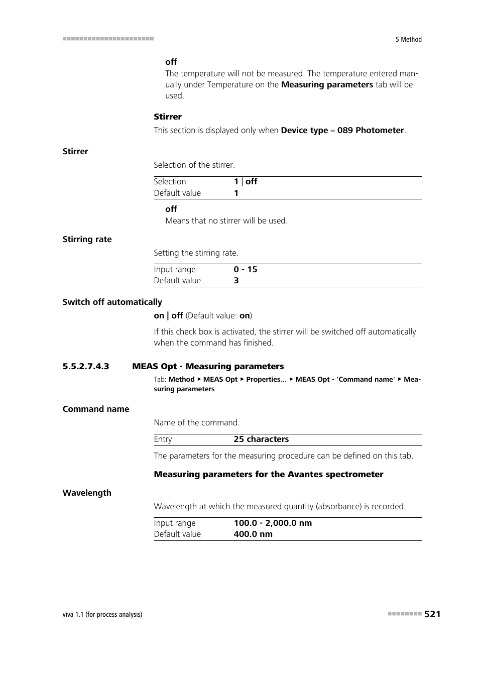 3 meas opt - measuring parameters, Measuring parameters | Metrohm viva 1.1 (ProLab) User Manual | Page 533 / 1085