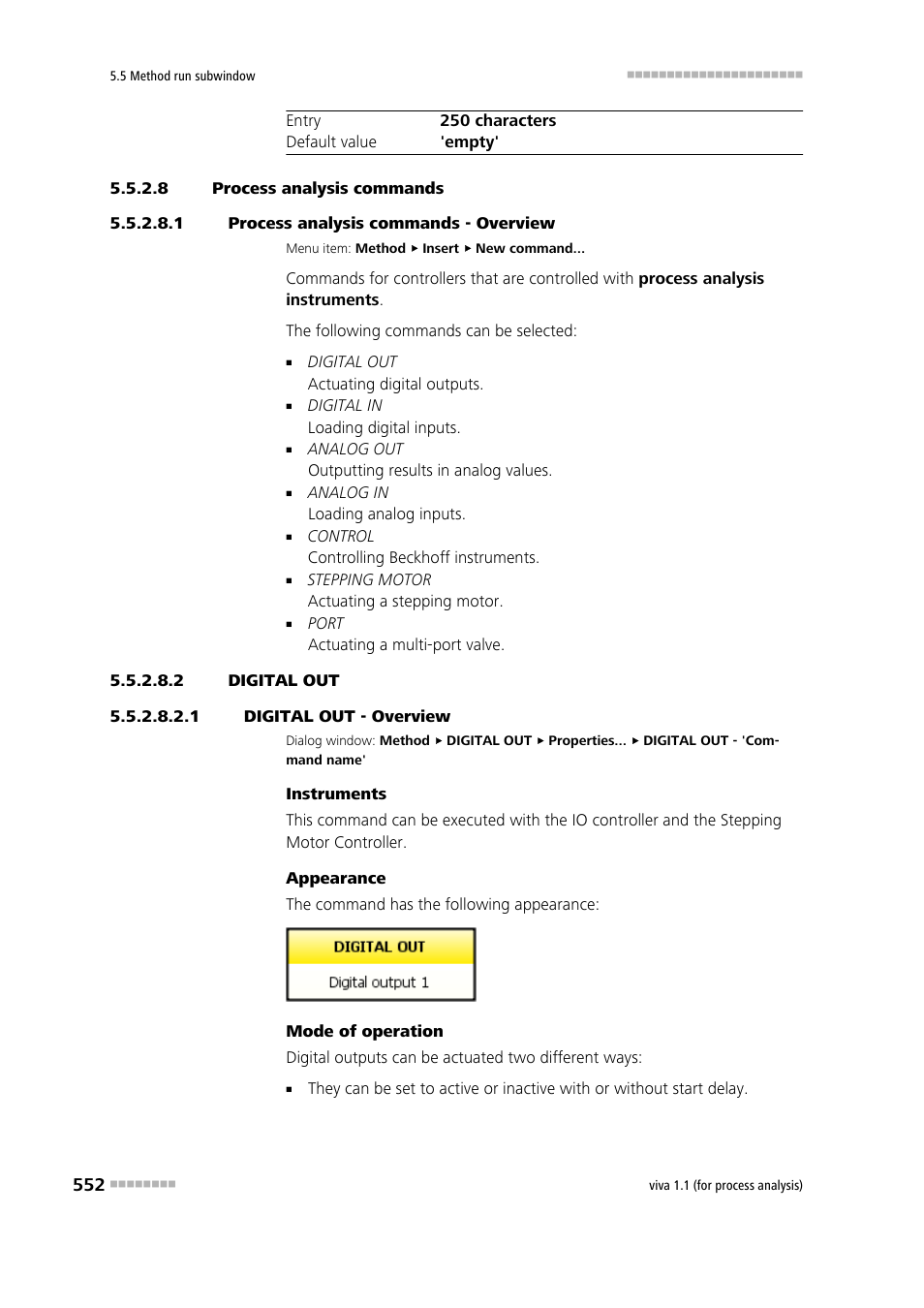 8 process analysis commands, 1 process analysis commands - overview, 2 digital out | 1 digital out - overview, Process analysis - commands, Digital out | Metrohm viva 1.1 (ProLab) User Manual | Page 564 / 1085