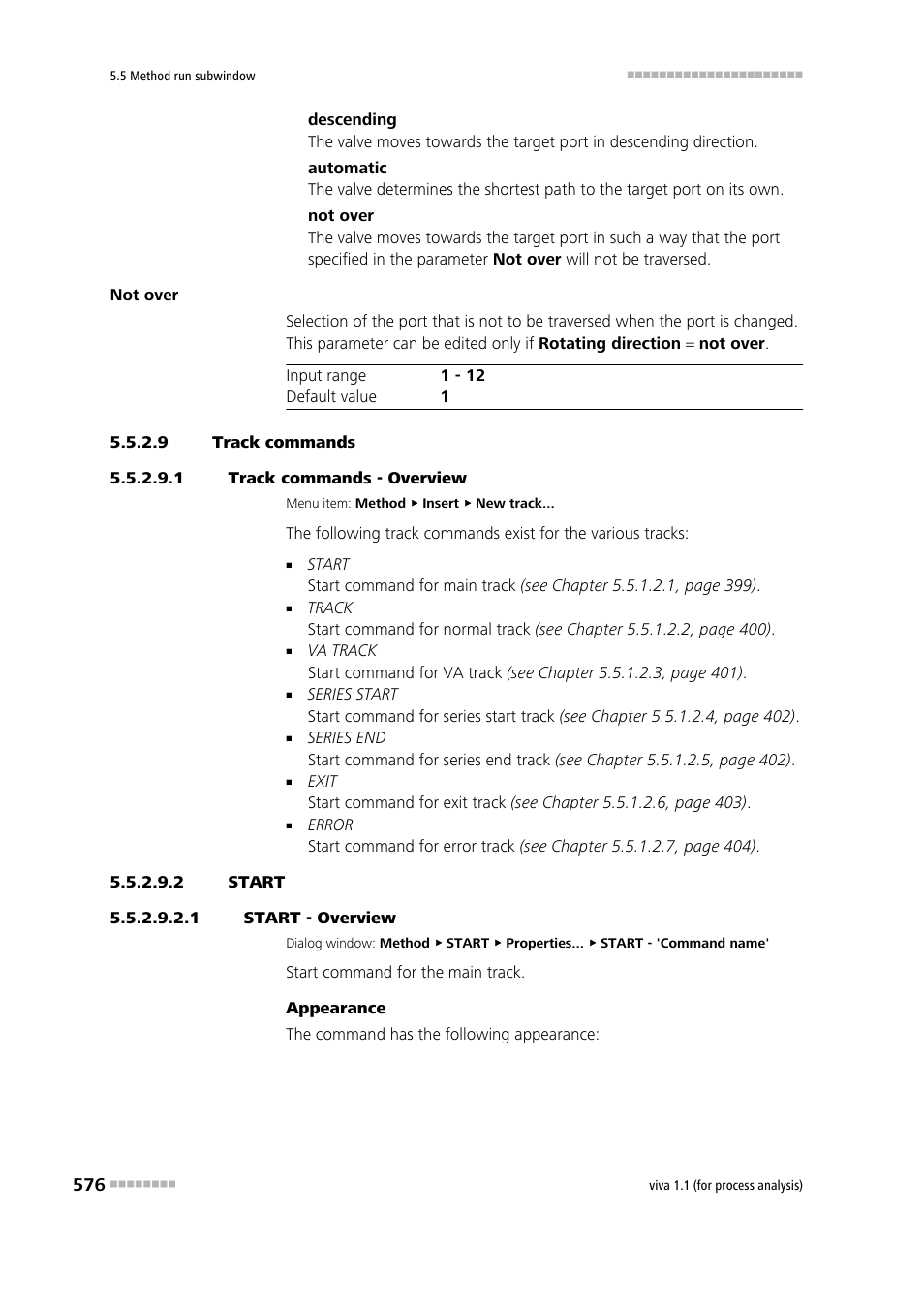 9 track commands, 1 track commands - overview, 2 start | 1 start - overview, Start | Metrohm viva 1.1 (ProLab) User Manual | Page 588 / 1085