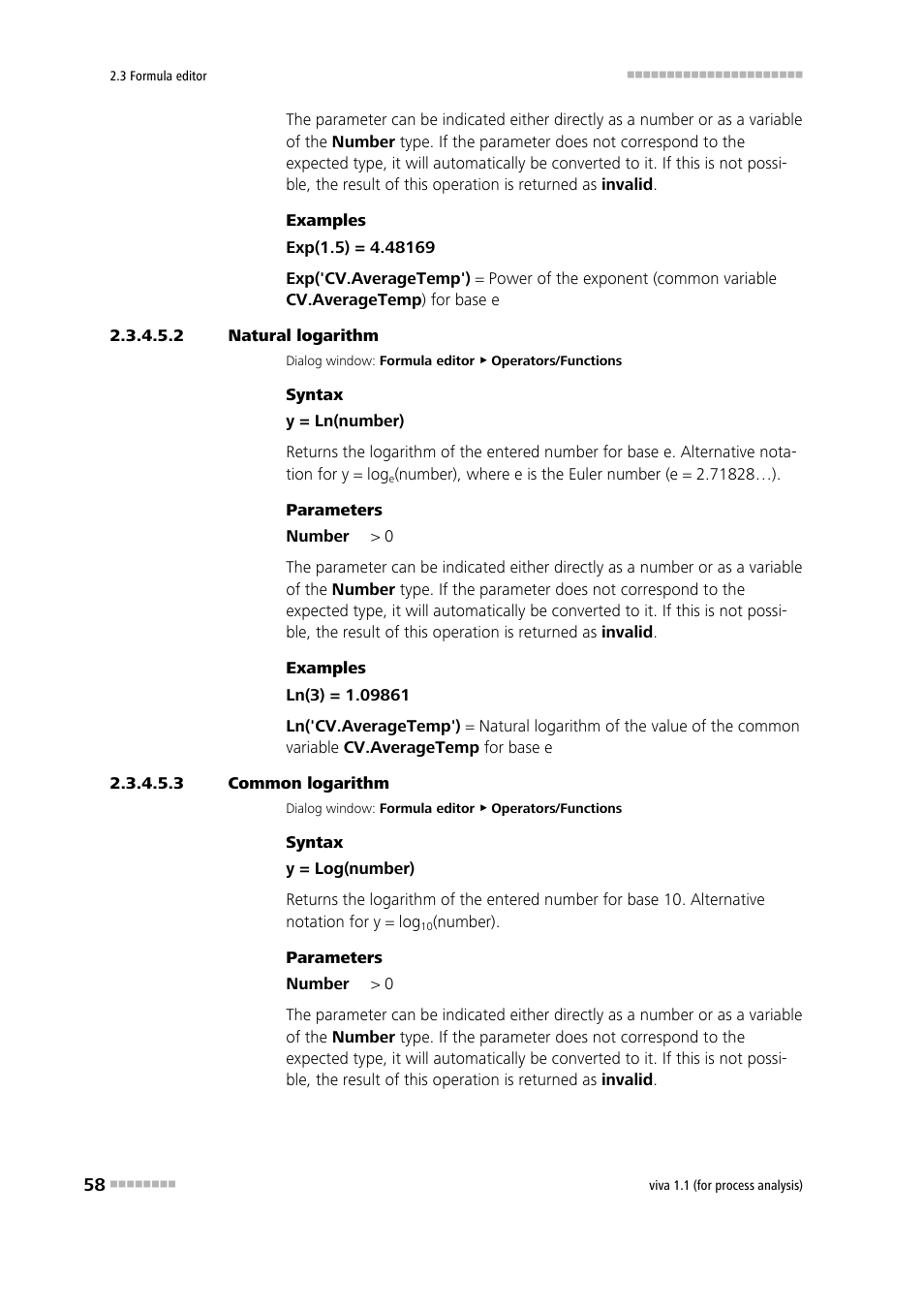 2 natural logarithm, 3 common logarithm, Natural logarithm | Common logarithm | Metrohm viva 1.1 (ProLab) User Manual | Page 70 / 1085