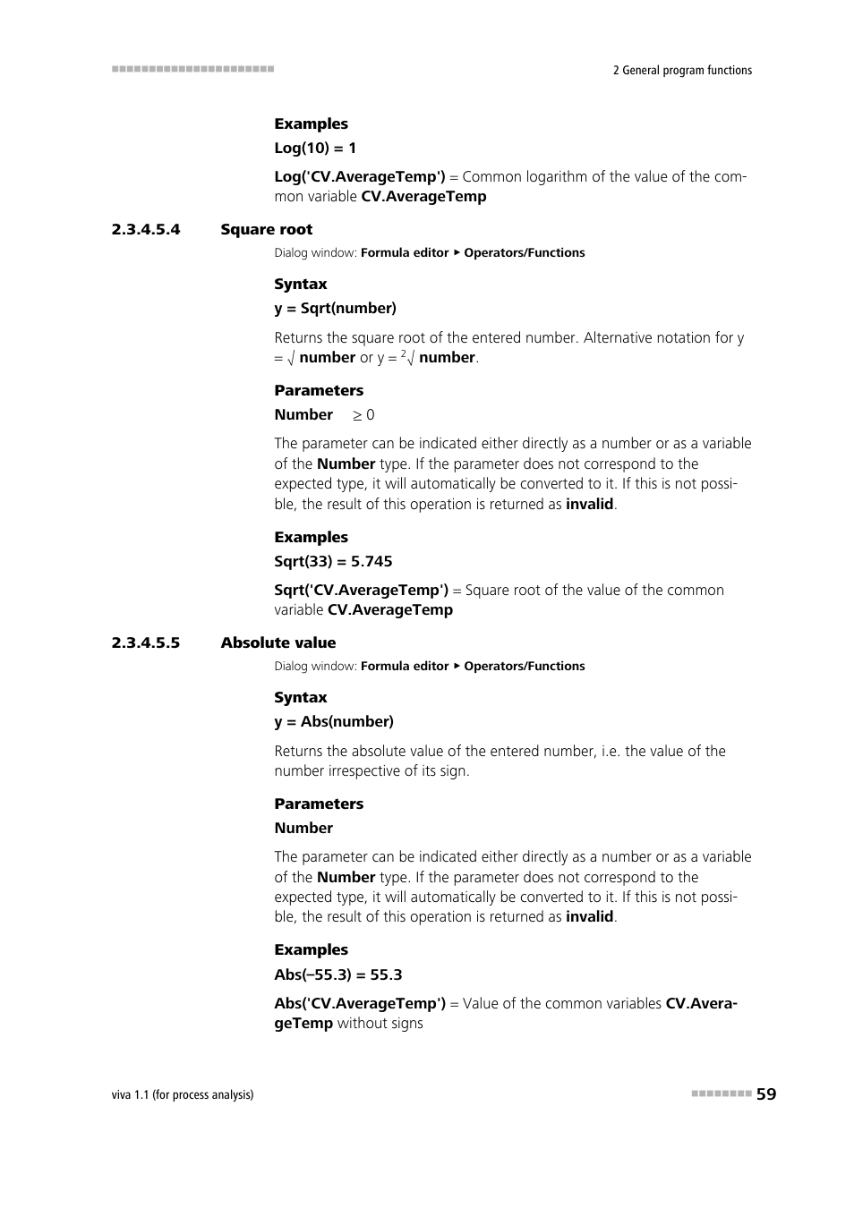 4 square root, 5 absolute value, Square root (sqrt) | Absolute value | Metrohm viva 1.1 (ProLab) User Manual | Page 71 / 1085