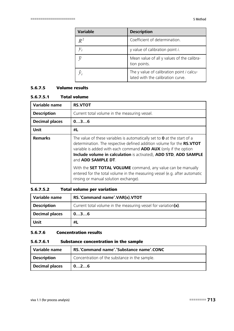 5 volume results, 1 total volume, 2 total volume per variation | 6 concentration results, 1 substance concentration in the sample | Metrohm viva 1.1 (ProLab) User Manual | Page 725 / 1085