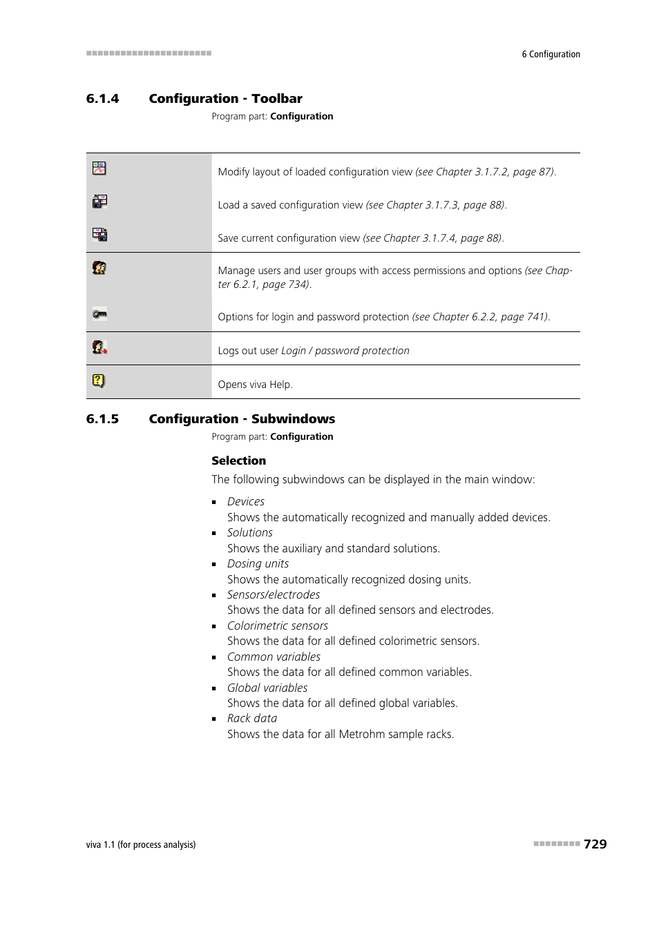 4 configuration - toolbar, 5 configuration - subwindows, Configuration - toolbar | Configuration - subwindows | Metrohm viva 1.1 (ProLab) User Manual | Page 741 / 1085