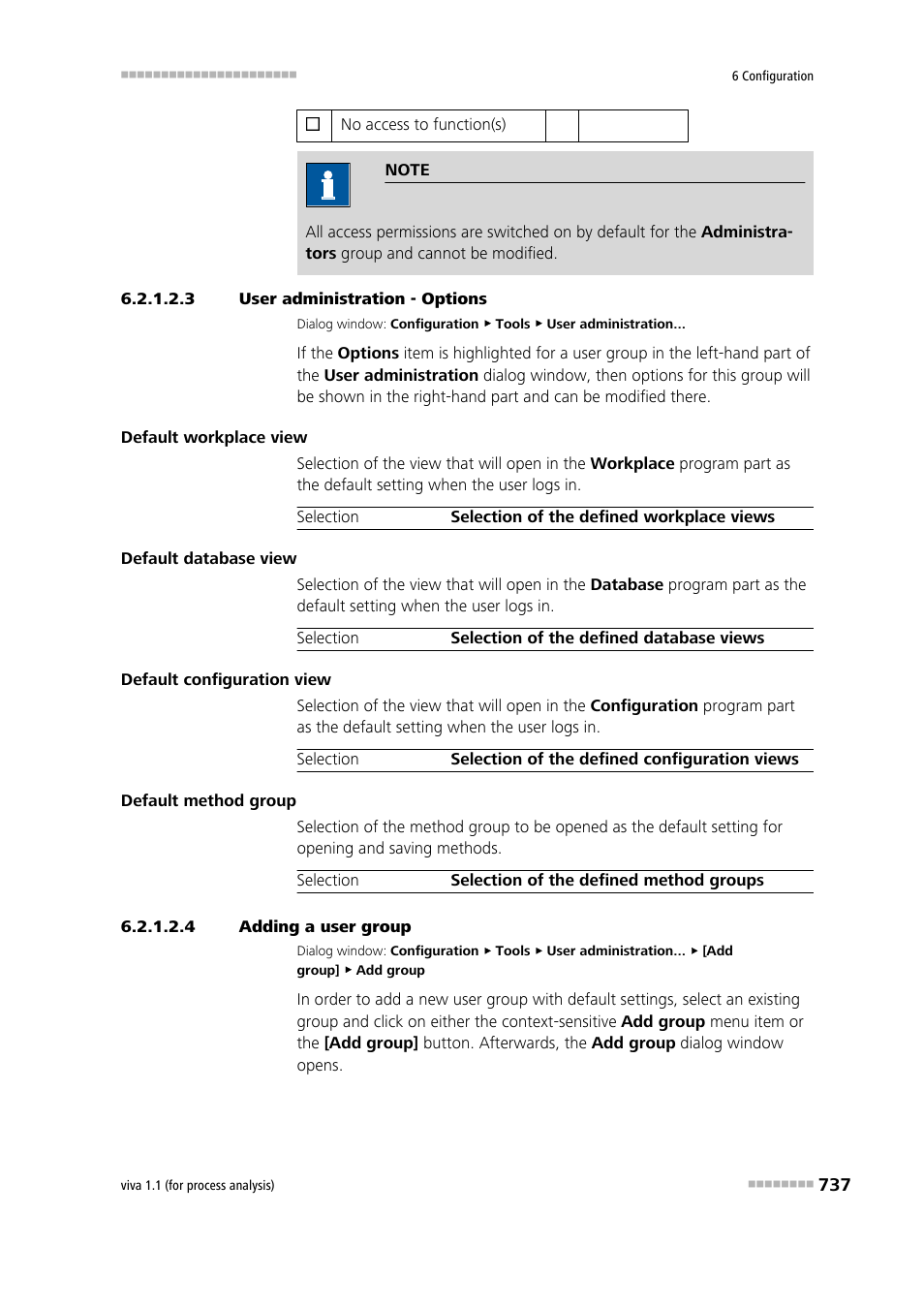 3 user administration - options, 4 adding a user group, Options | Adding user groups, Defining options for user groups | Metrohm viva 1.1 (ProLab) User Manual | Page 749 / 1085