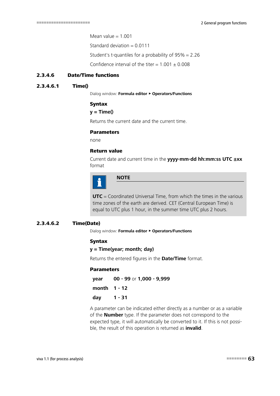 6 date/time functions, 1 time(), 2 time(date) | Time(), Time(date) | Metrohm viva 1.1 (ProLab) User Manual | Page 75 / 1085