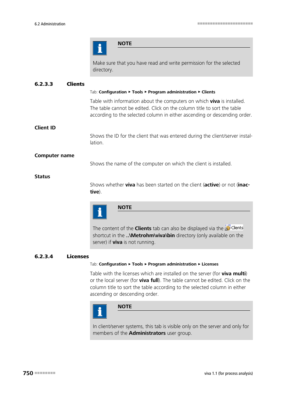 3 clients, 4 licenses, Clients | Licenses | Metrohm viva 1.1 (ProLab) User Manual | Page 762 / 1085