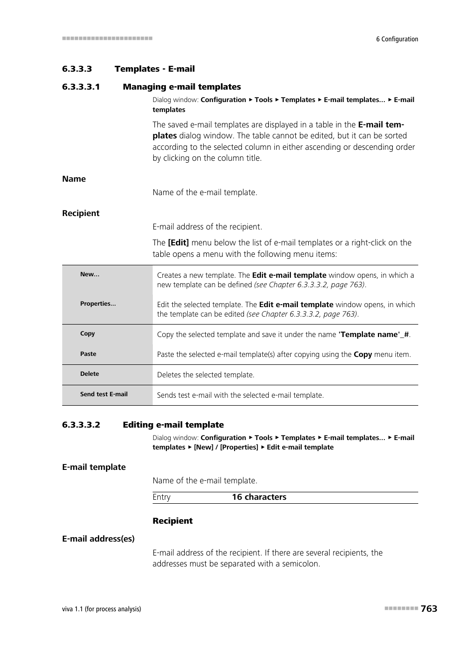 3 templates - e-mail, 1 managing e-mail templates, 2 editing e-mail template | E-mail templates | Metrohm viva 1.1 (ProLab) User Manual | Page 775 / 1085