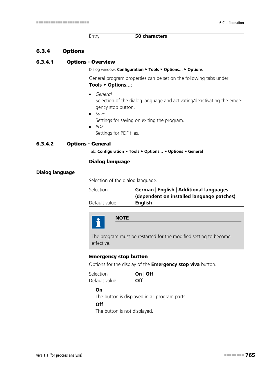 4 options, 1 options - overview, 2 options - general | Options, General program properties | Metrohm viva 1.1 (ProLab) User Manual | Page 777 / 1085