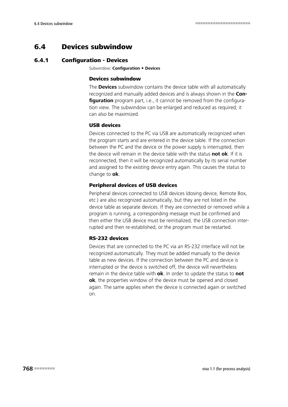 4 devices subwindow, 1 configuration - devices, Devices subwindow | Configuration - devices, Devices | Metrohm viva 1.1 (ProLab) User Manual | Page 780 / 1085