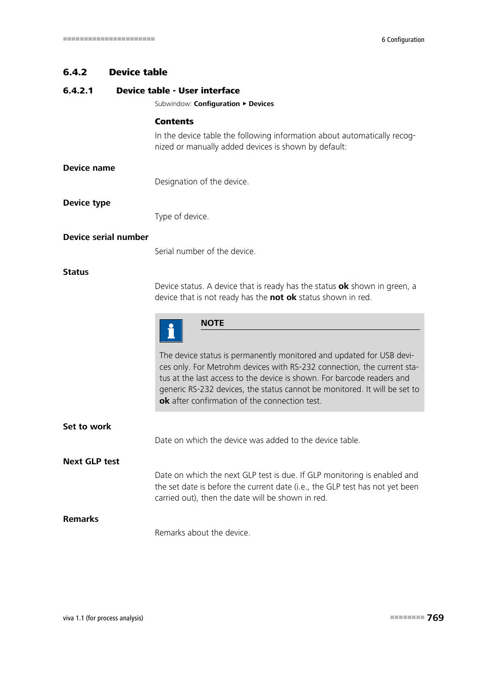 2 device table, 1 device table - user interface, Device table | Metrohm viva 1.1 (ProLab) User Manual | Page 781 / 1085