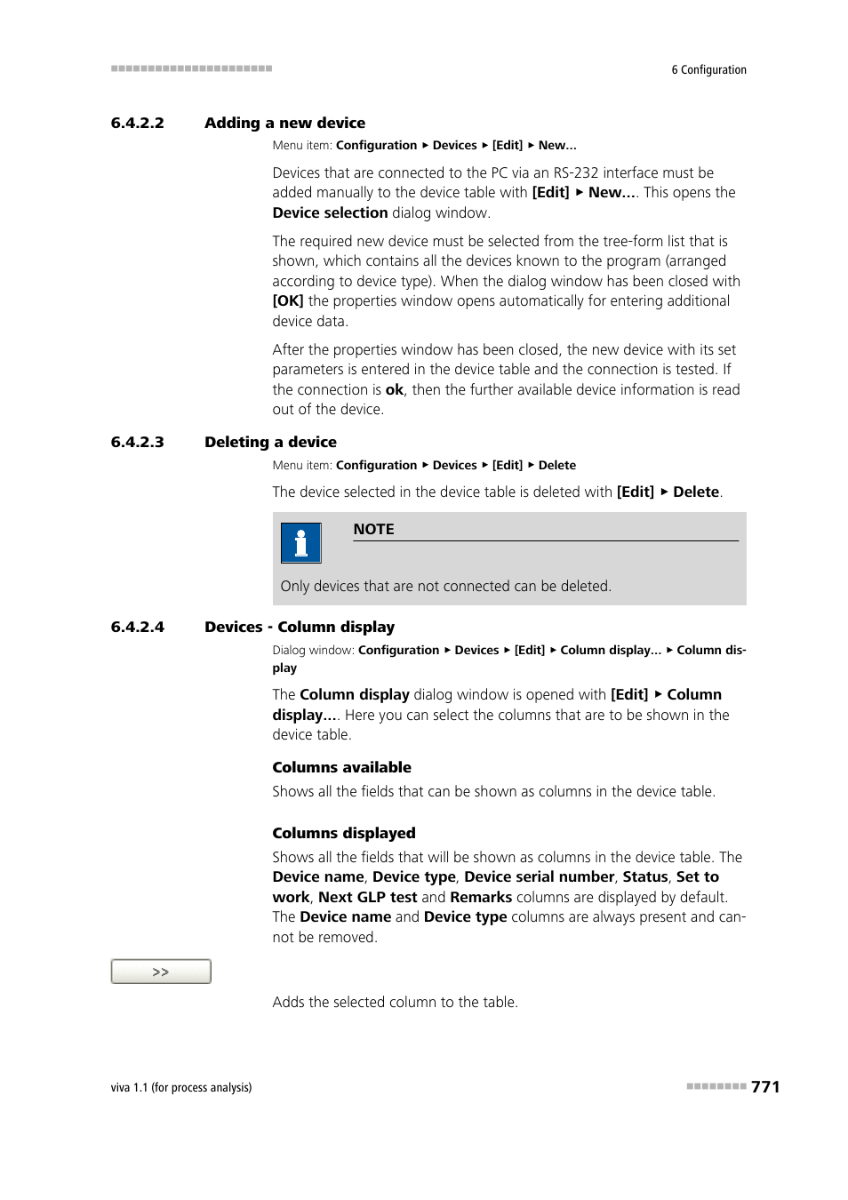 2 adding a new device, 3 deleting a device, 4 devices - column display | Metrohm viva 1.1 (ProLab) User Manual | Page 783 / 1085