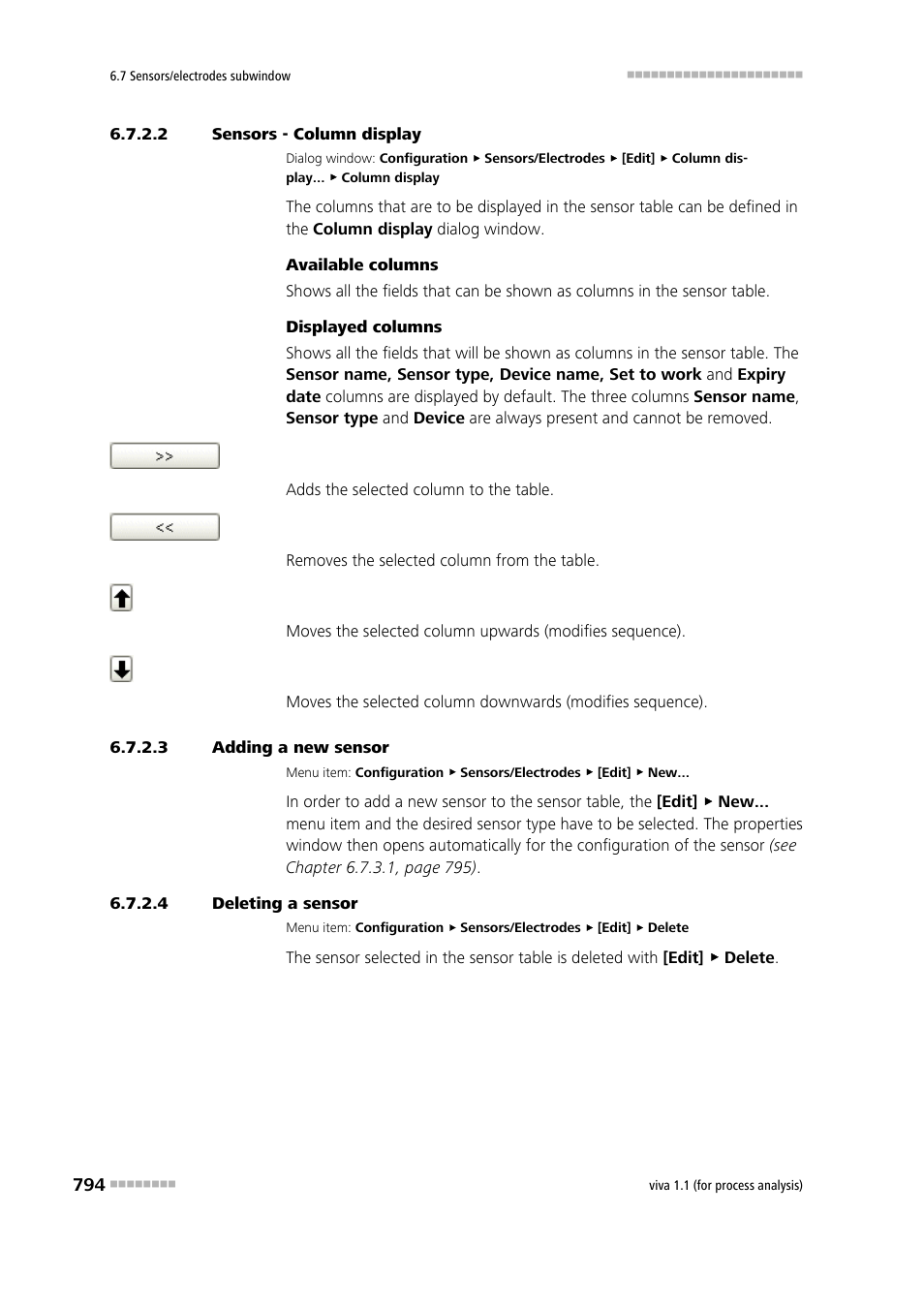 2 sensors - column display, 3 adding a new sensor, 4 deleting a sensor | Metrohm viva 1.1 (ProLab) User Manual | Page 806 / 1085